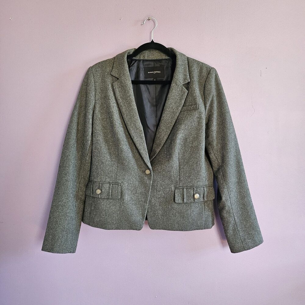 Banana Republic Gray Wool Blend Normcore Business Single Button Blazer